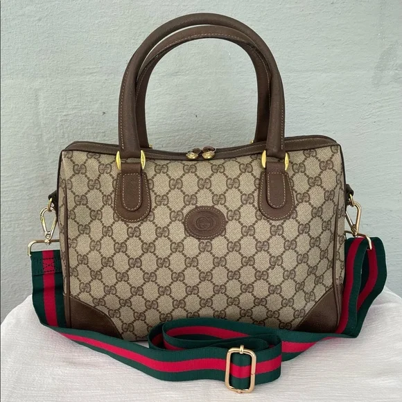 Vintage 80's GUCCI Classic GG Monogram PVC Vinyl Satchel Tote Crossbody Bag